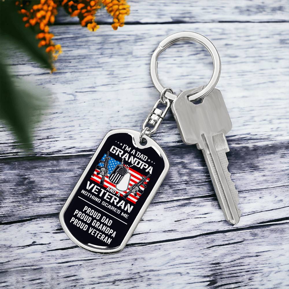 Grandpa Proud Veteran Dog Tag Key Chain