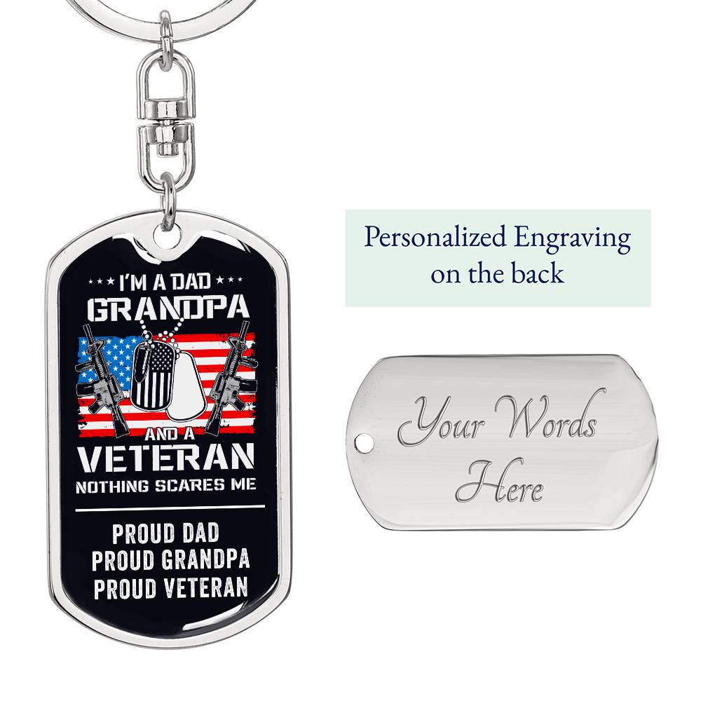 Grandpa Proud Veteran Dog Tag Key Chain
