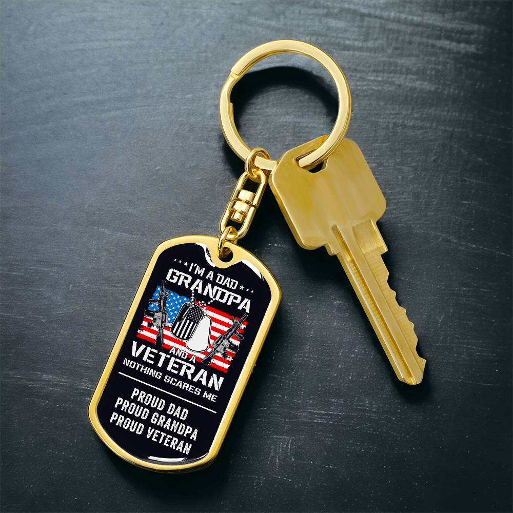 Grandpa Proud Veteran Dog Tag Key Chain