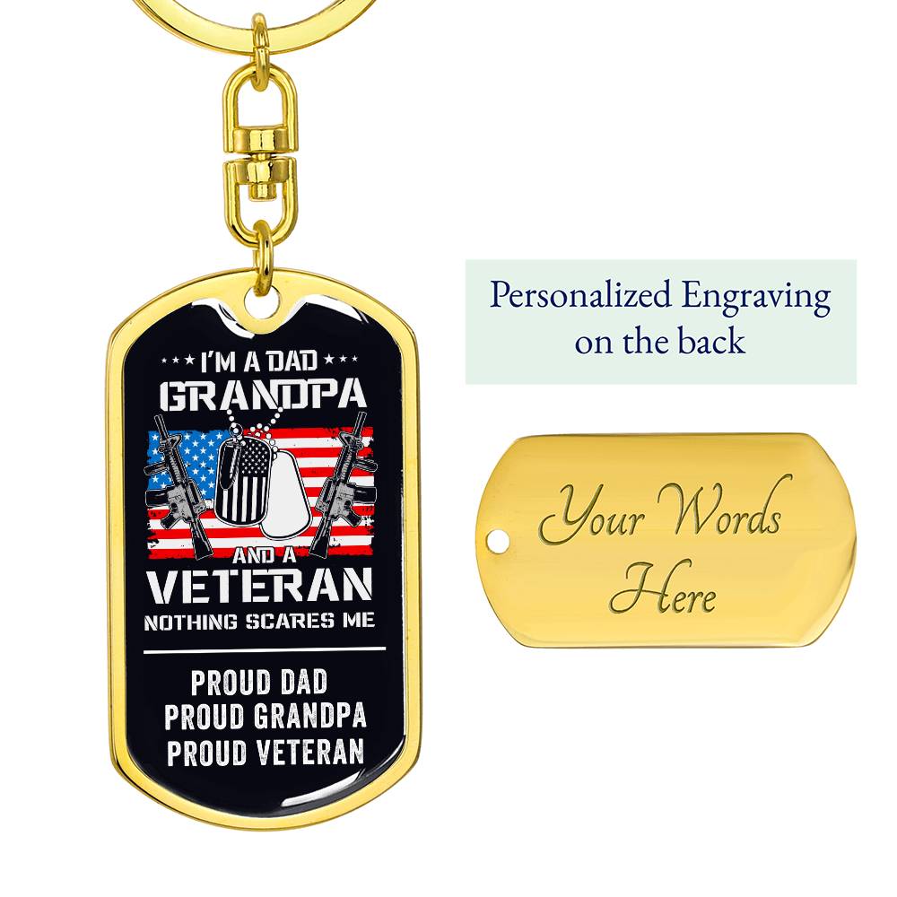 Grandpa Proud Veteran Dog Tag Key Chain