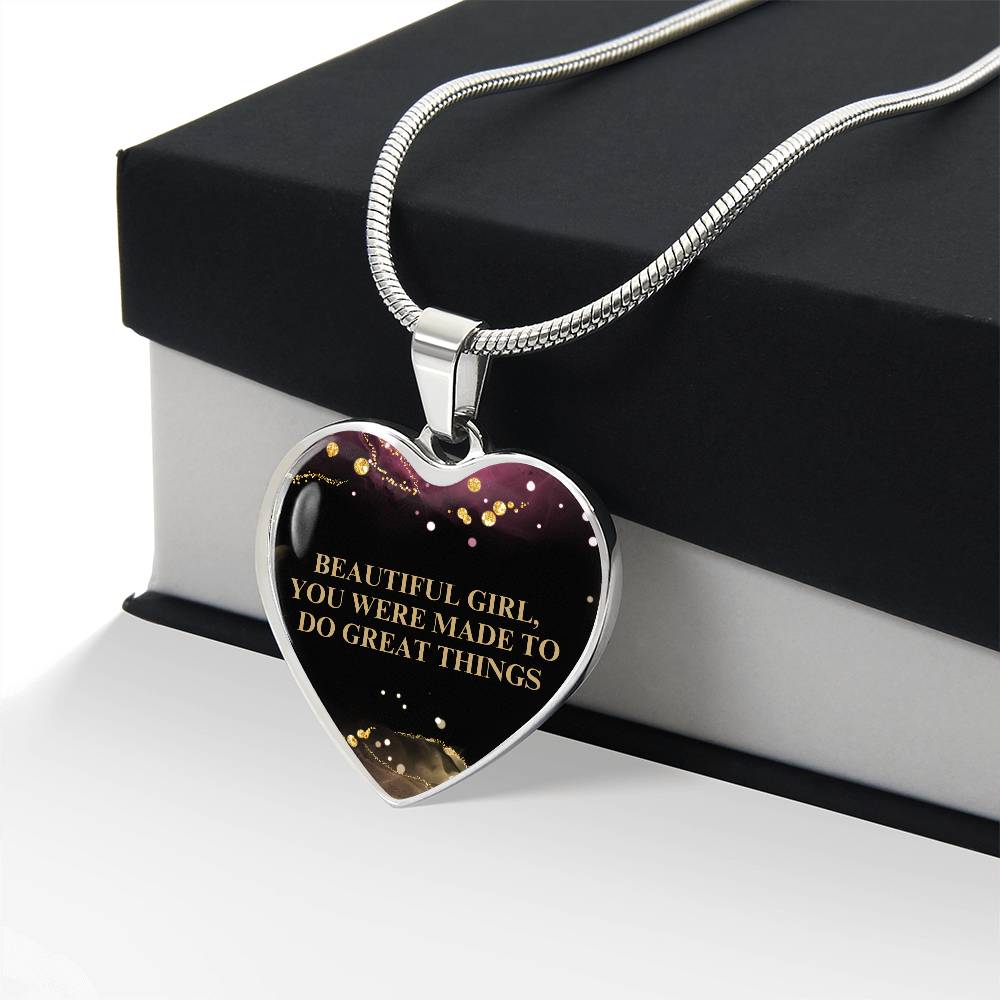 Beautiful Girl Engraved Heart Pendant Necklace