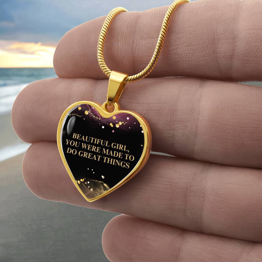 Beautiful Girl Engraved Heart Pendant Necklace