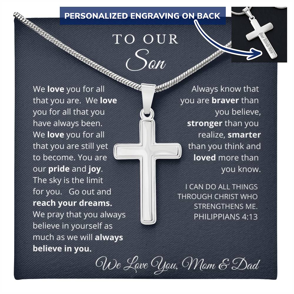To Our Son From Mom and Dad - We Believe in You Cross Necklace [BEST SELLER]