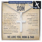 To Our Son From Mom and Dad Engraved Cross Necklace