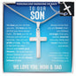 To Our Son From Mom and Dad Engraved Cross Necklace