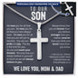 To Our Son From Mom and Dad Engraved Cross Necklace