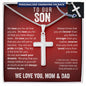 To Our Son From Mom and Dad Engraved Cross Necklace