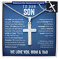 To Our Son From Mom and Dad Engraved Cross Necklace