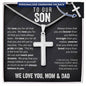 To Our Son From Mom and Dad Engraved Cross Necklace