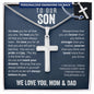 To Our Son From Mom and Dad Engraved Cross Necklace
