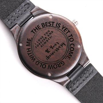10 Year Anniversary Gift for Him | Engraved Wooden Watch