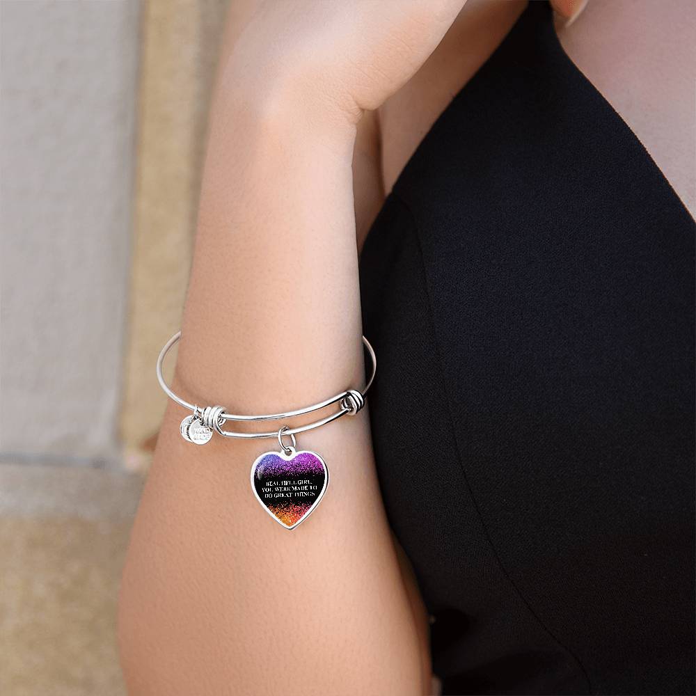 Beautiful Girl You Were Made To Do Great Things Engraved Heart Bangle Bracelet