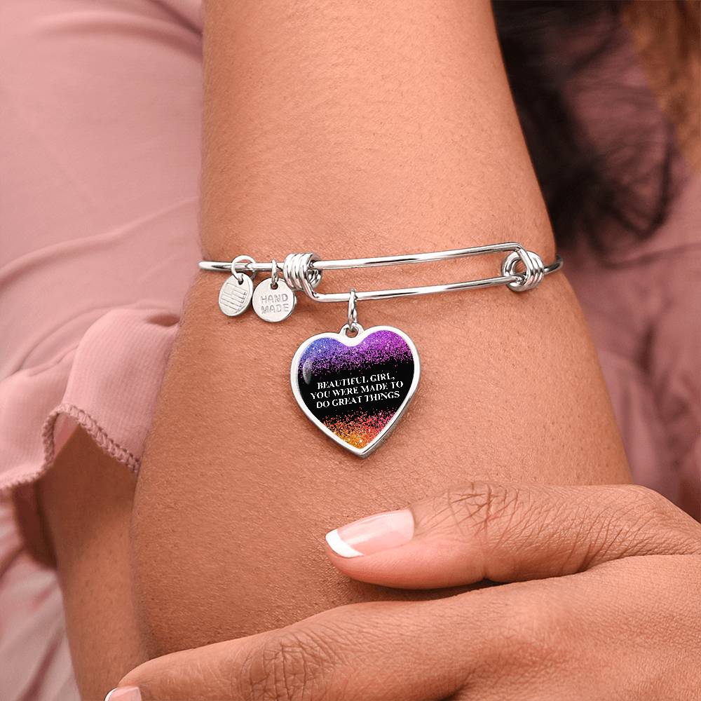 Beautiful Girl You Were Made To Do Great Things Engraved Heart Bangle Bracelet