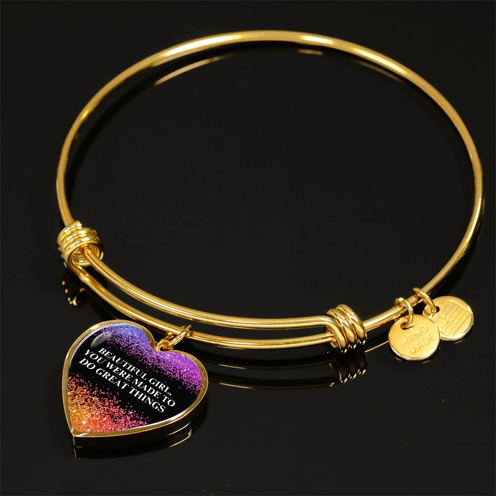 Beautiful Girl You Were Made To Do Great Things Engraved Heart Bangle Bracelet