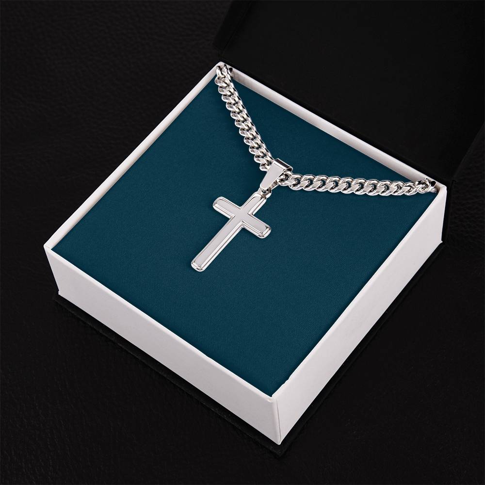 Mens Personalized Cross Necklace on Cuban Link Chain
