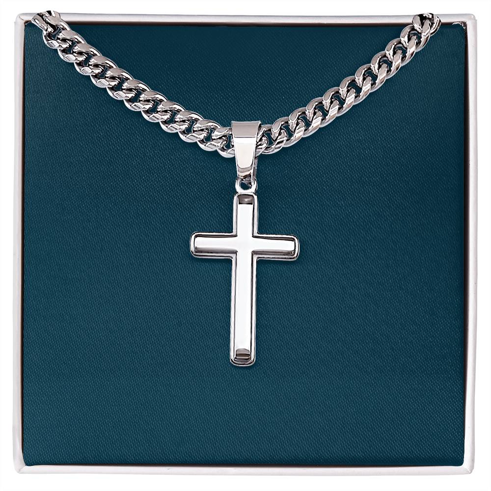Mens Personalized Cross Necklace on Cuban Link Chain