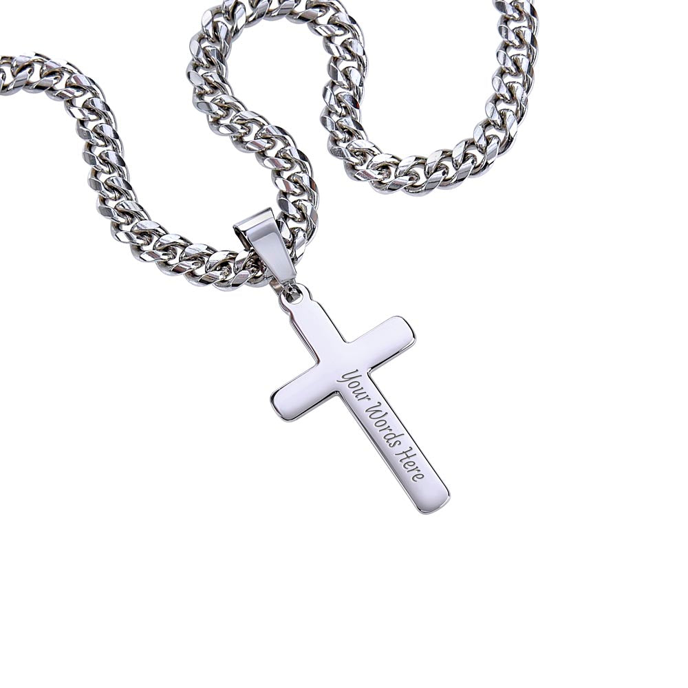Mens Personalized Cross Necklace on Cuban Link Chain