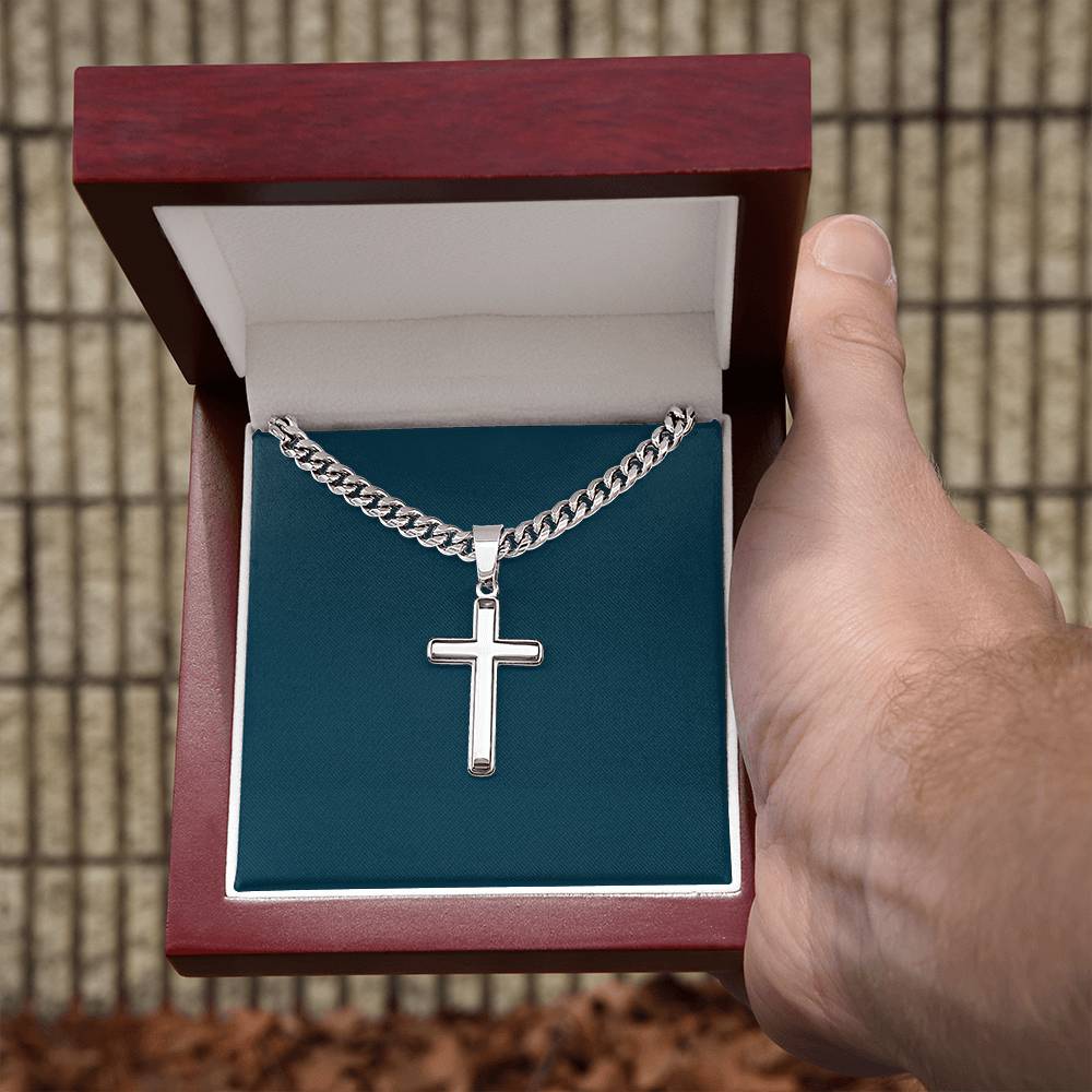 Mens Personalized Cross Necklace on Cuban Link Chain