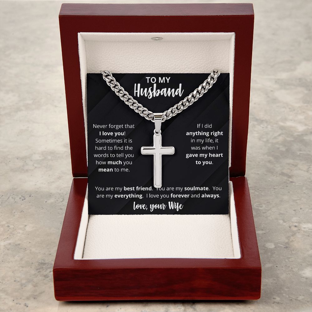 To My Husband | Personalized Stainless Steel Cross Necklace