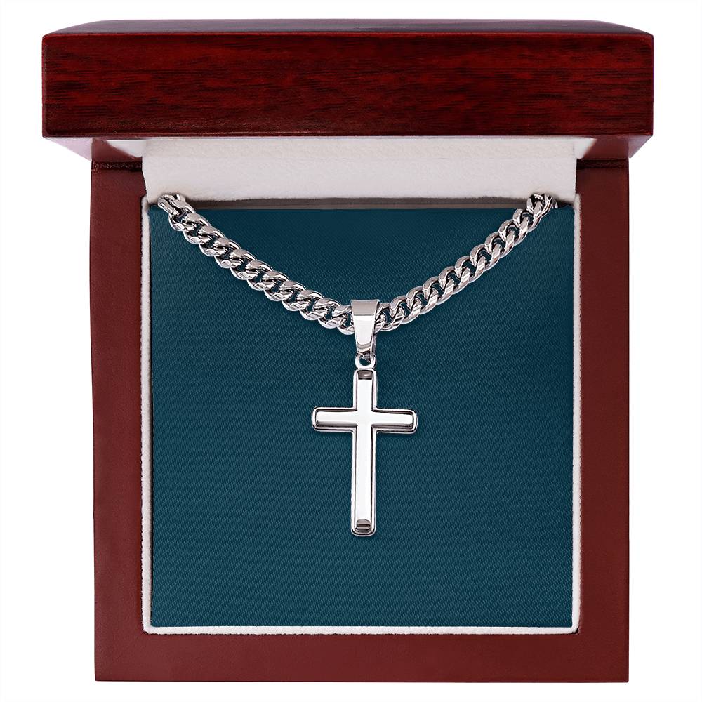 Mens Personalized Cross Necklace on Cuban Link Chain
