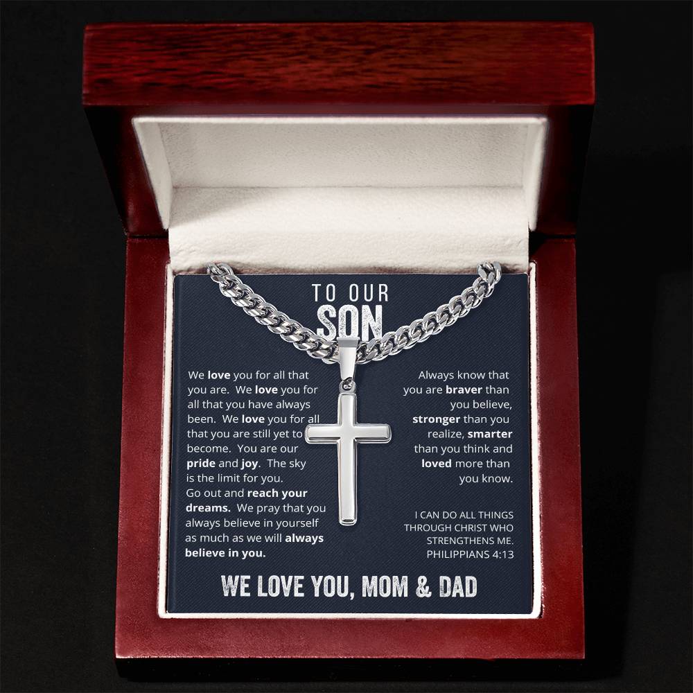 To Our Son from Mom and Dad Engraved Cross Necklace