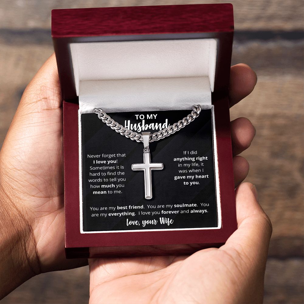 To My Husband | Personalized Stainless Steel Cross Necklace