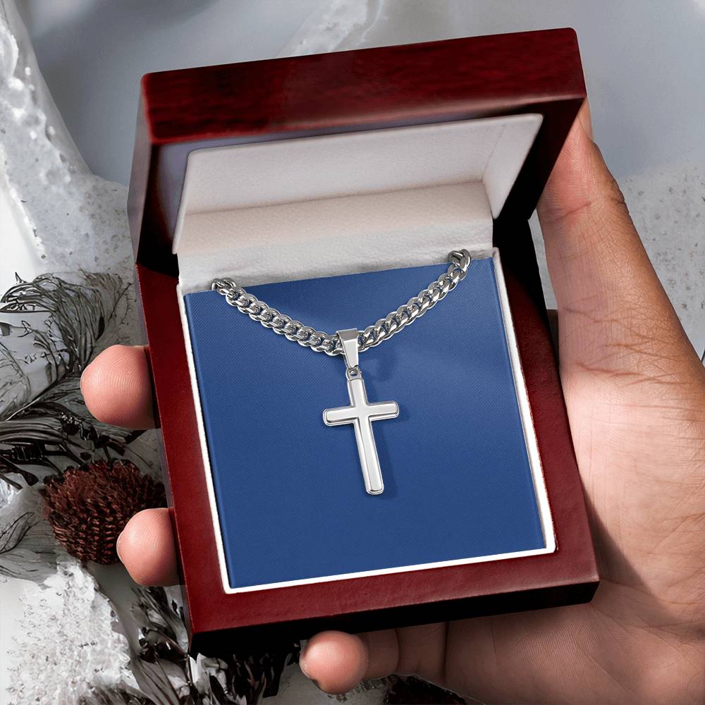 Mens Personalized Cross Necklace on Cuban Link Chain