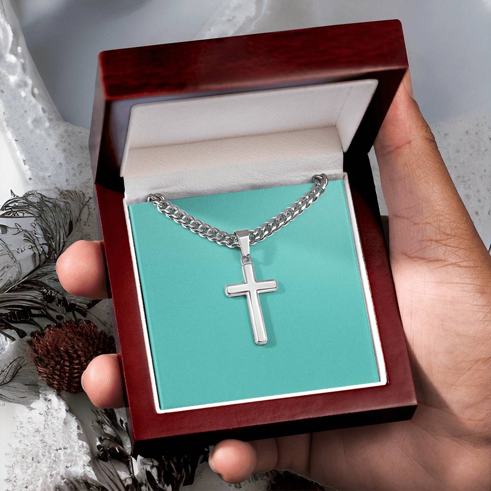 Mens Personalized Cross Necklace on Cuban Link Chain