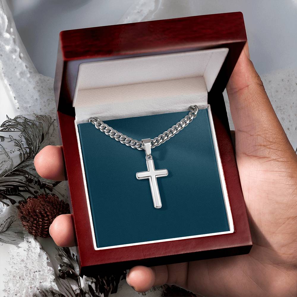 Mens Personalized Cross Necklace on Cuban Link Chain