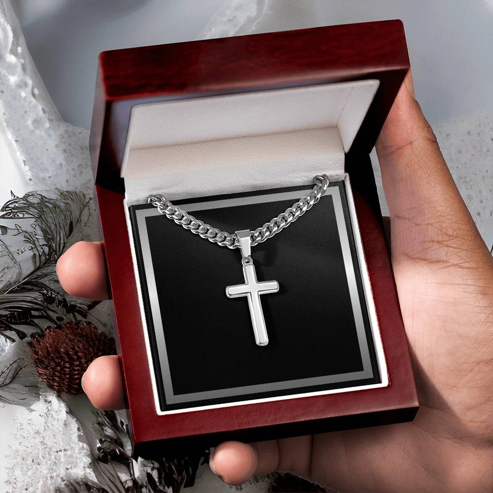 Mens Personalized Cross Necklace on Cuban Link Chain