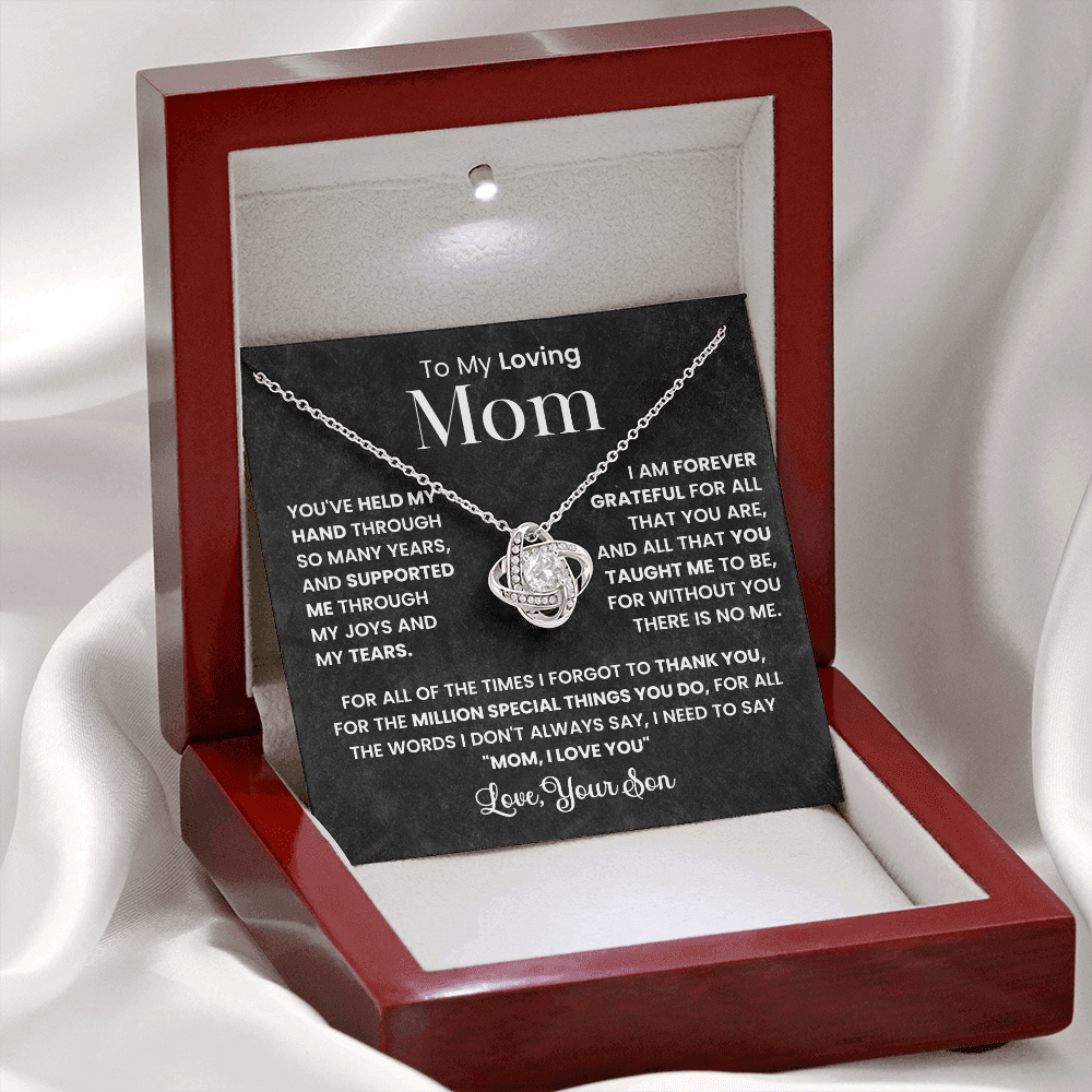 To My Loving Mom - Love Knot Necklace and Message Card Gift Set