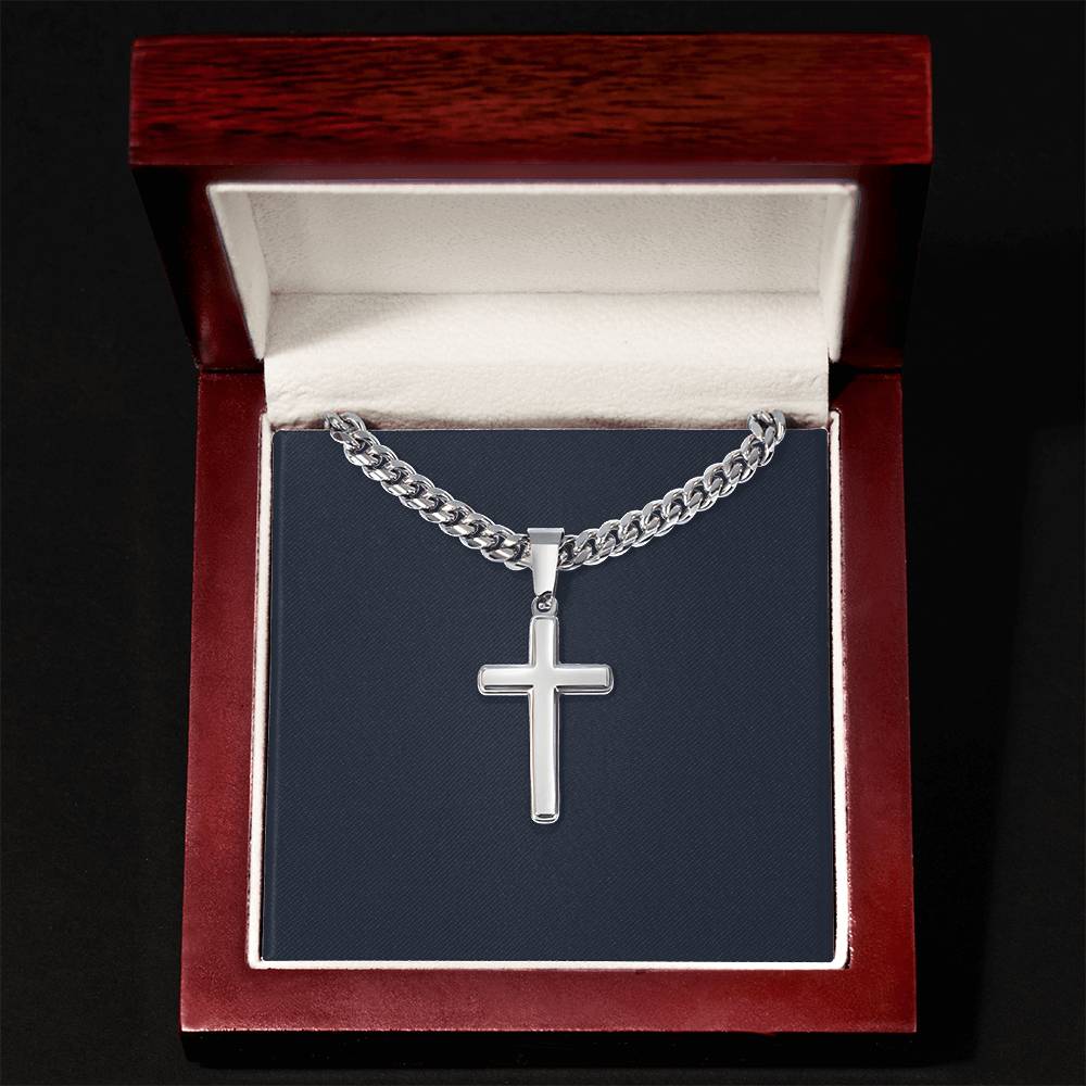 Cuban Link Chain with Artisan Cross - LED Light-Up Gift Box