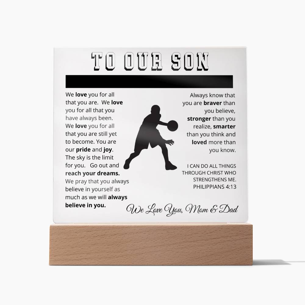To Our Son - We Believe in You - Printed Acrylic Sign - Basketball Player