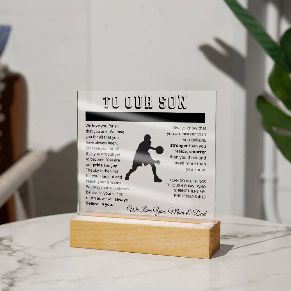 To Our Son - We Believe in You - Printed Acrylic Sign - Basketball Player