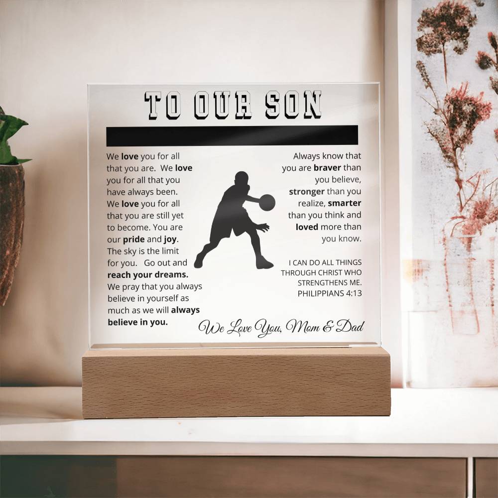 To Our Son - We Believe in You - Printed Acrylic Sign - Basketball Player