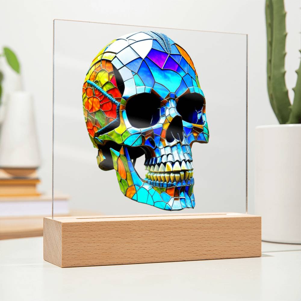 Halloween Decor Indoor | AI Skull LED Night Light | Stained Glass Style
