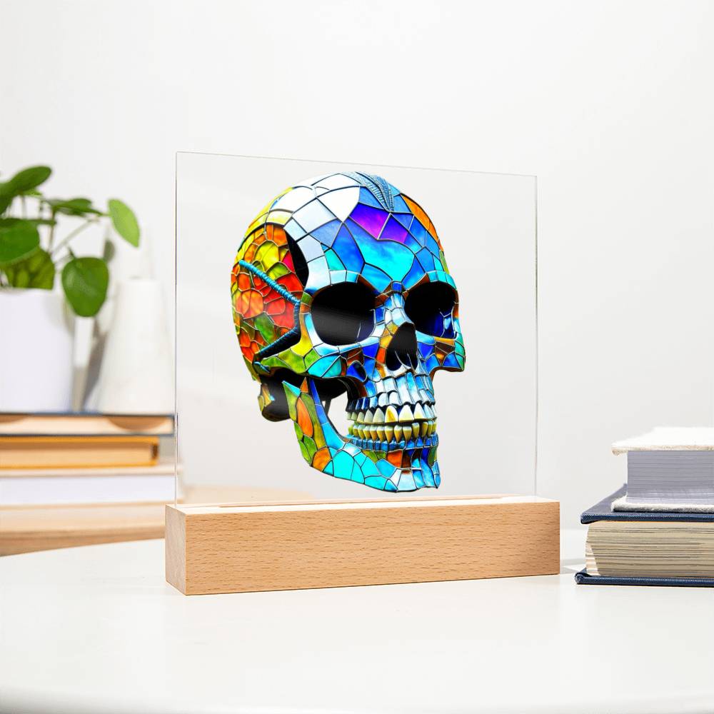Halloween Decor Indoor | AI Skull LED Night Light | Stained Glass Style
