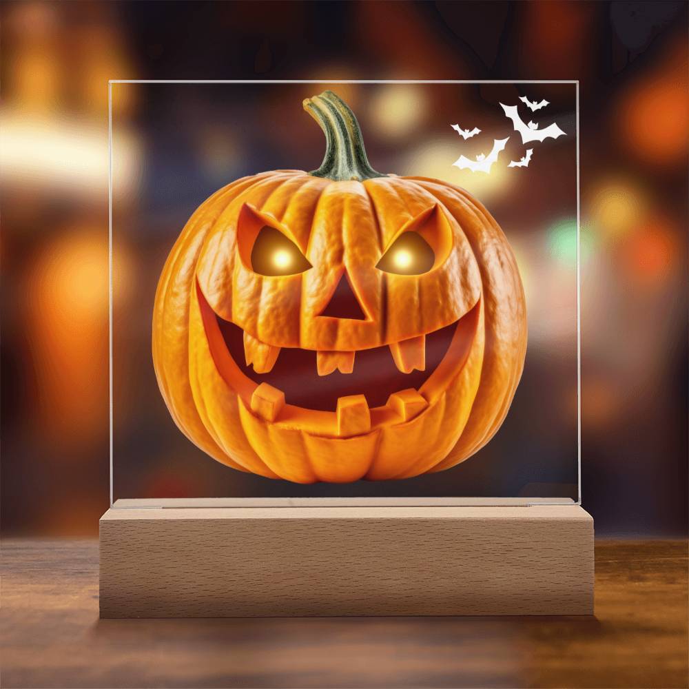 Halloween Decor Indoor | Acryliic LED Night Light | Scary Pumpkin Bats