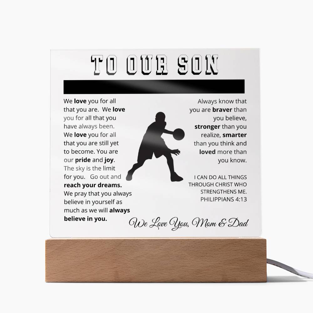 To Our Son - We Believe in You - Printed Acrylic Sign - Basketball Player