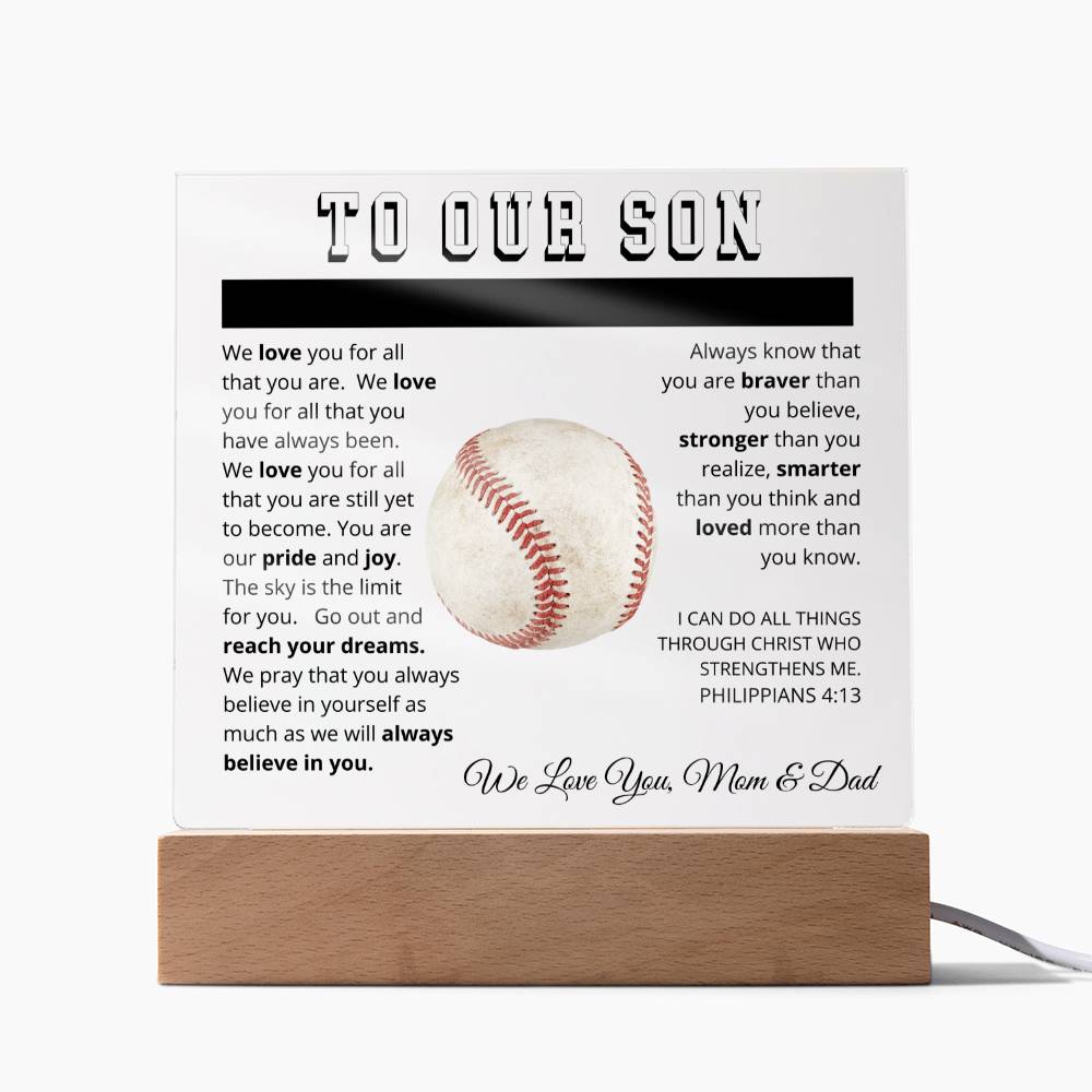 To Our Son - We Believe in You - Printed Acrylic Sign - Baseball