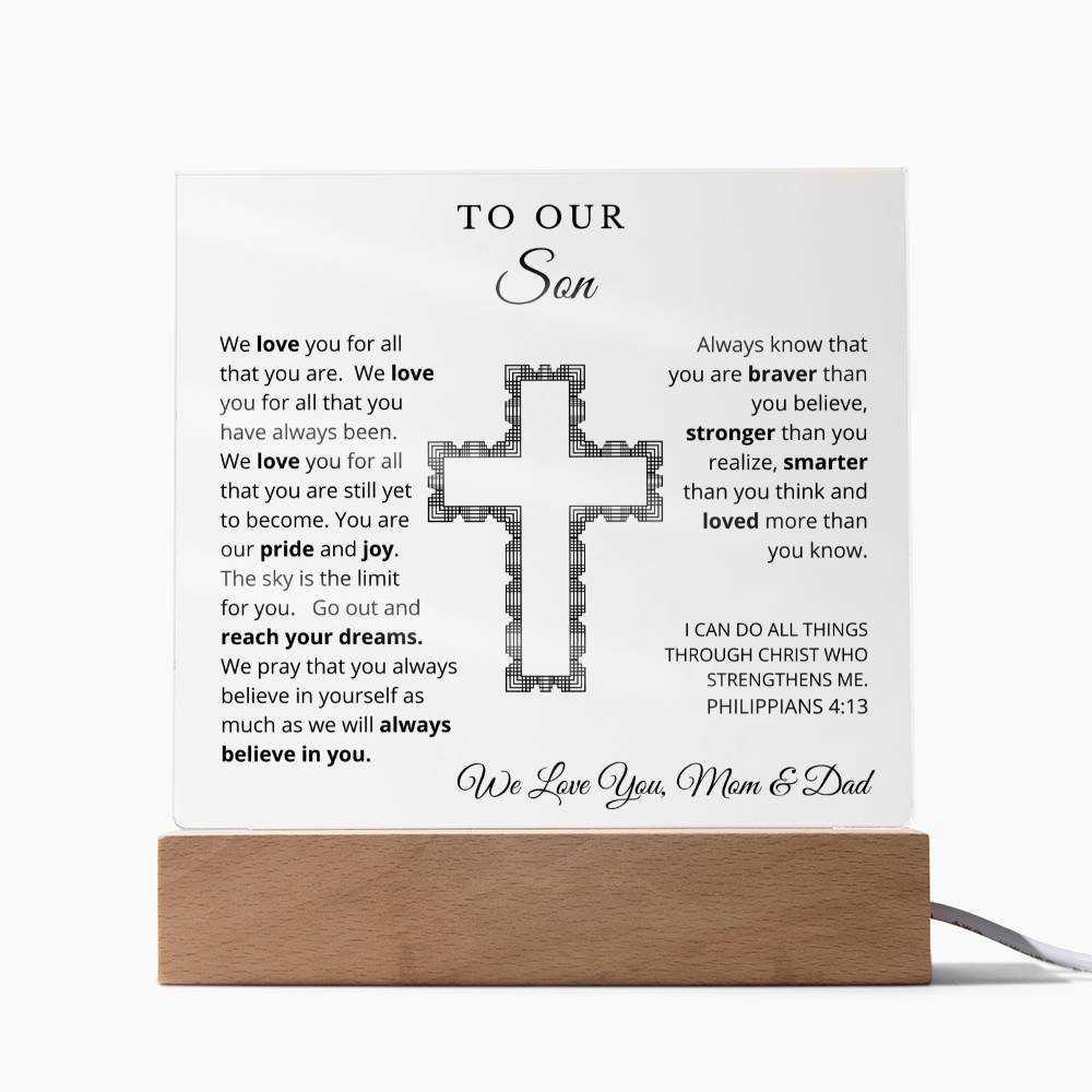 To Our Son - We Believe in You - Printed Square Acrylic Plaque