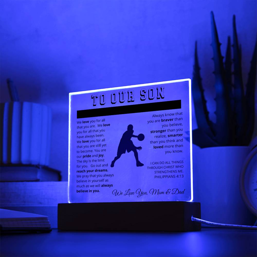 To Our Son - We Believe in You - Printed Acrylic Sign - Basketball Player