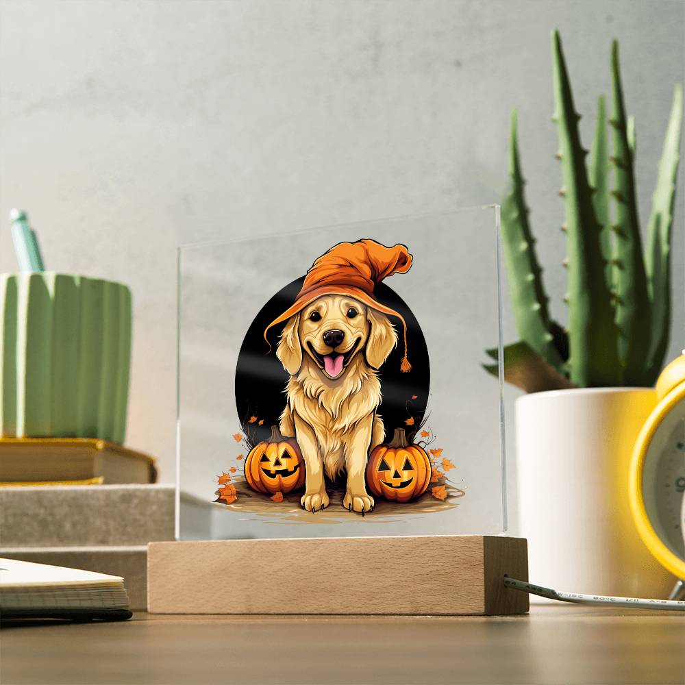 Funny Halloween Decor Indoor | Acrylic LED Night Light | Dog Pumpkin Golden Retriever