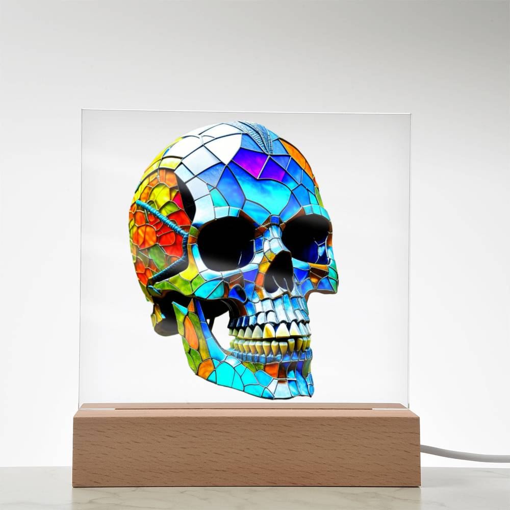 Halloween Decor Indoor | AI Skull Stained Glass Style | LED Night Light
