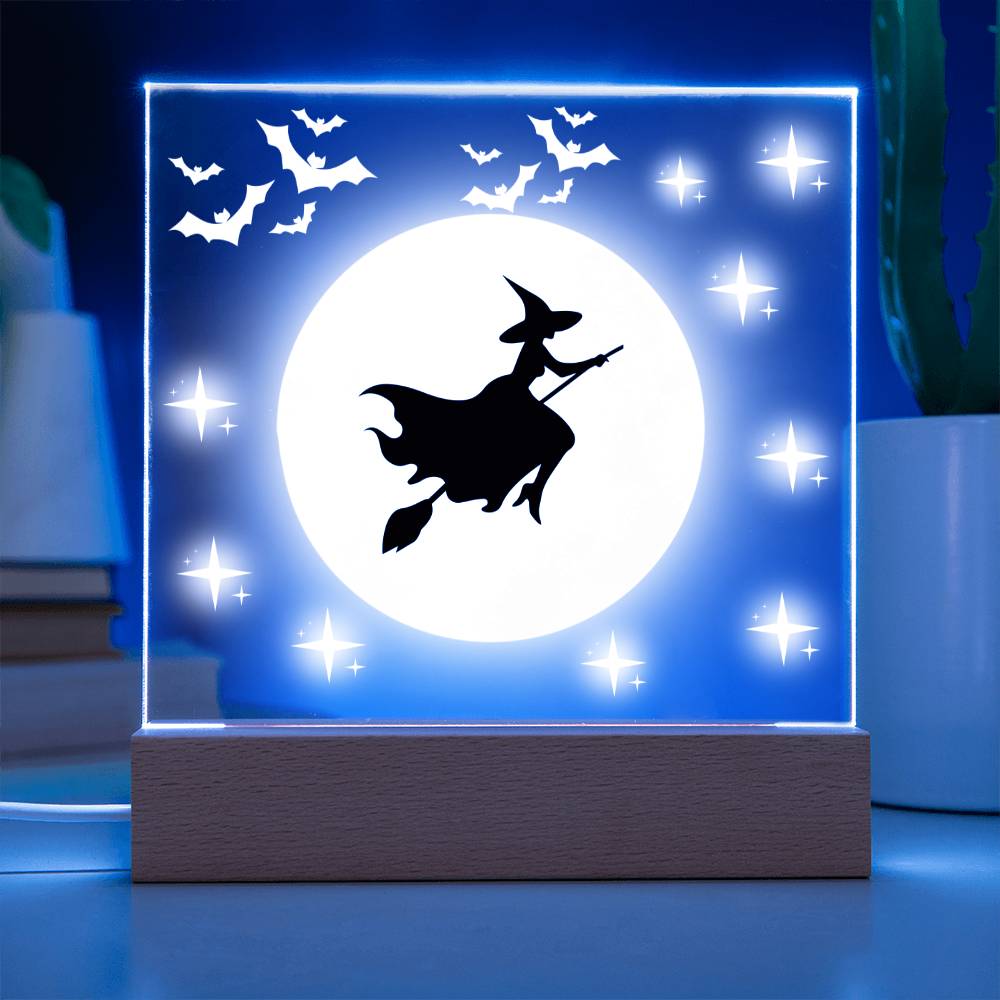 Halloween Decor | Acrylic Night Light | Bats Moon Witch on Broom