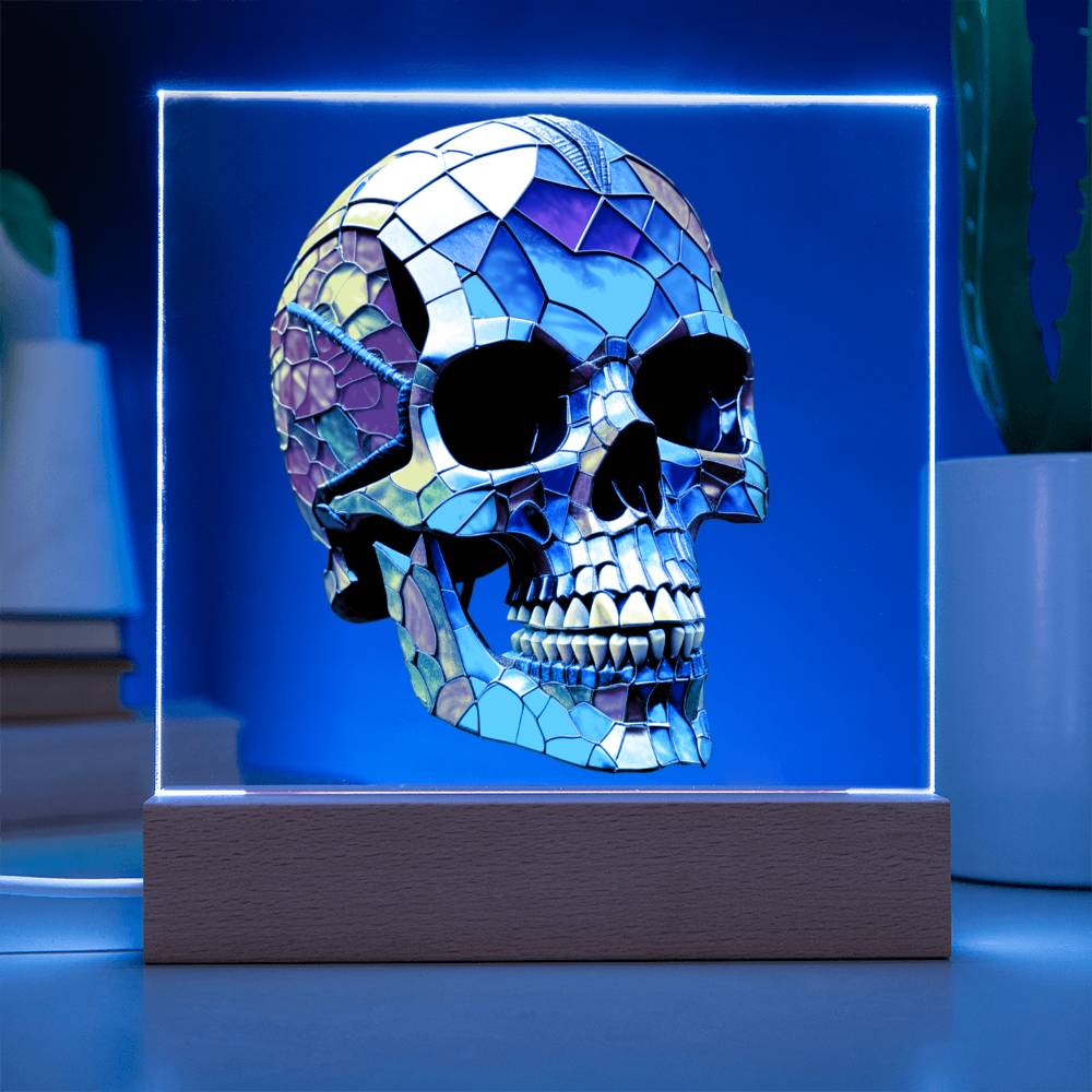 Halloween Decor Indoor | AI Skull LED Night Light | Stained Glass Style