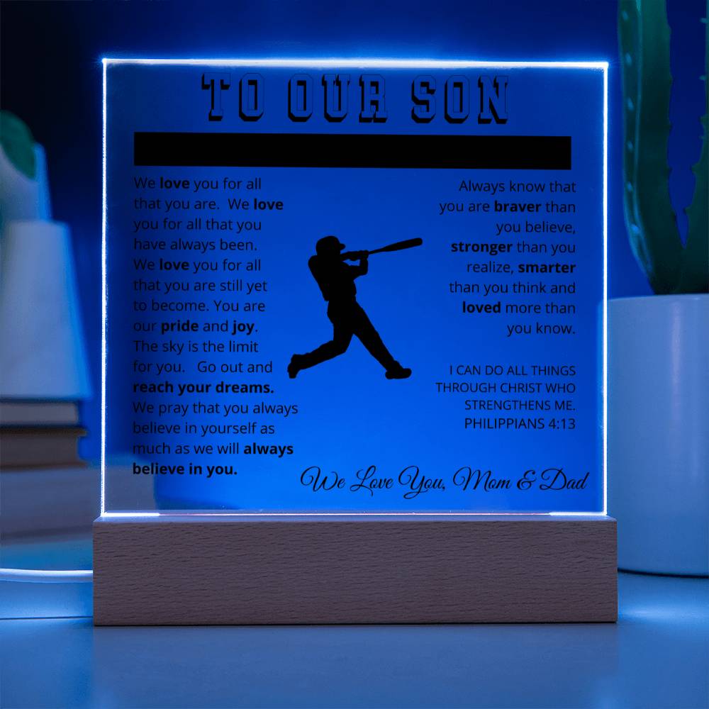 To Our Son - We Believe in You - Printed Acrylic Sign - Baseball Player