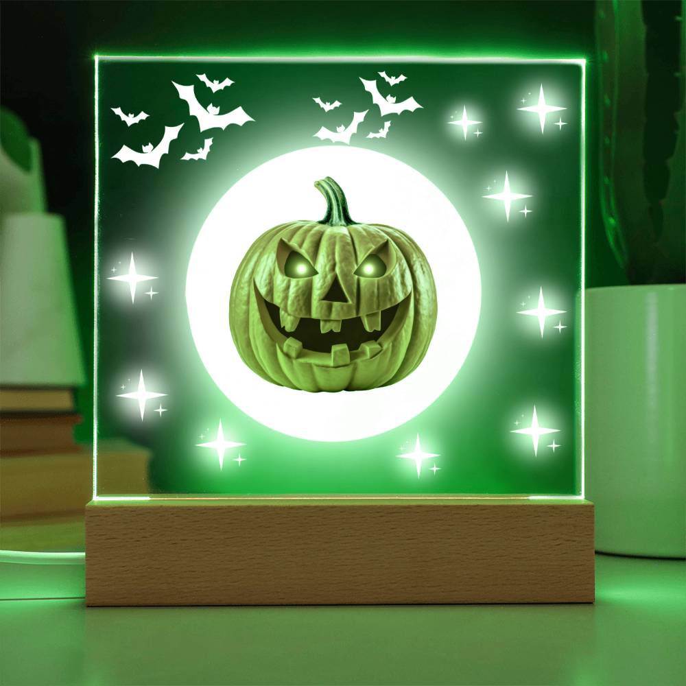 Halloween Decor Indoor | Acryliic LED Night Light | Pumpkin Moon Bats