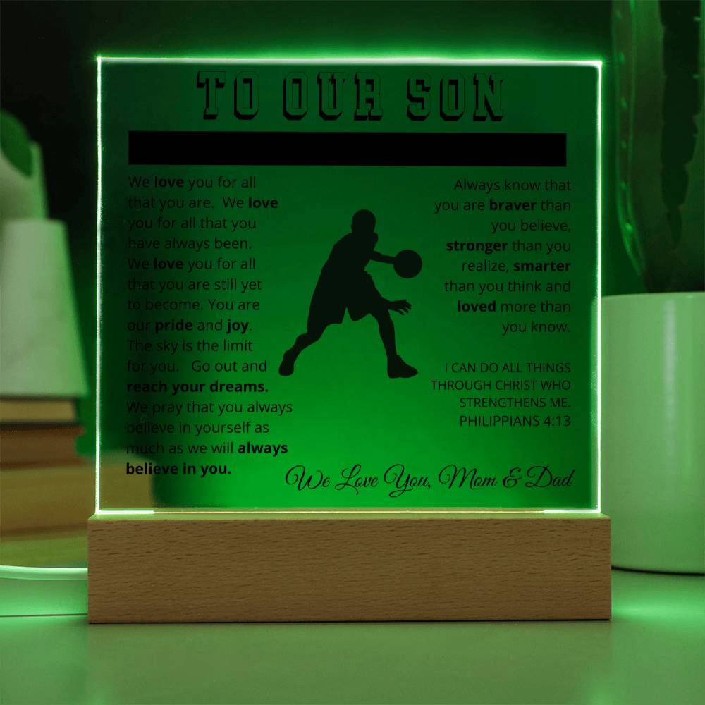 To Our Son - We Believe in You - Printed Acrylic Sign - Basketball Player