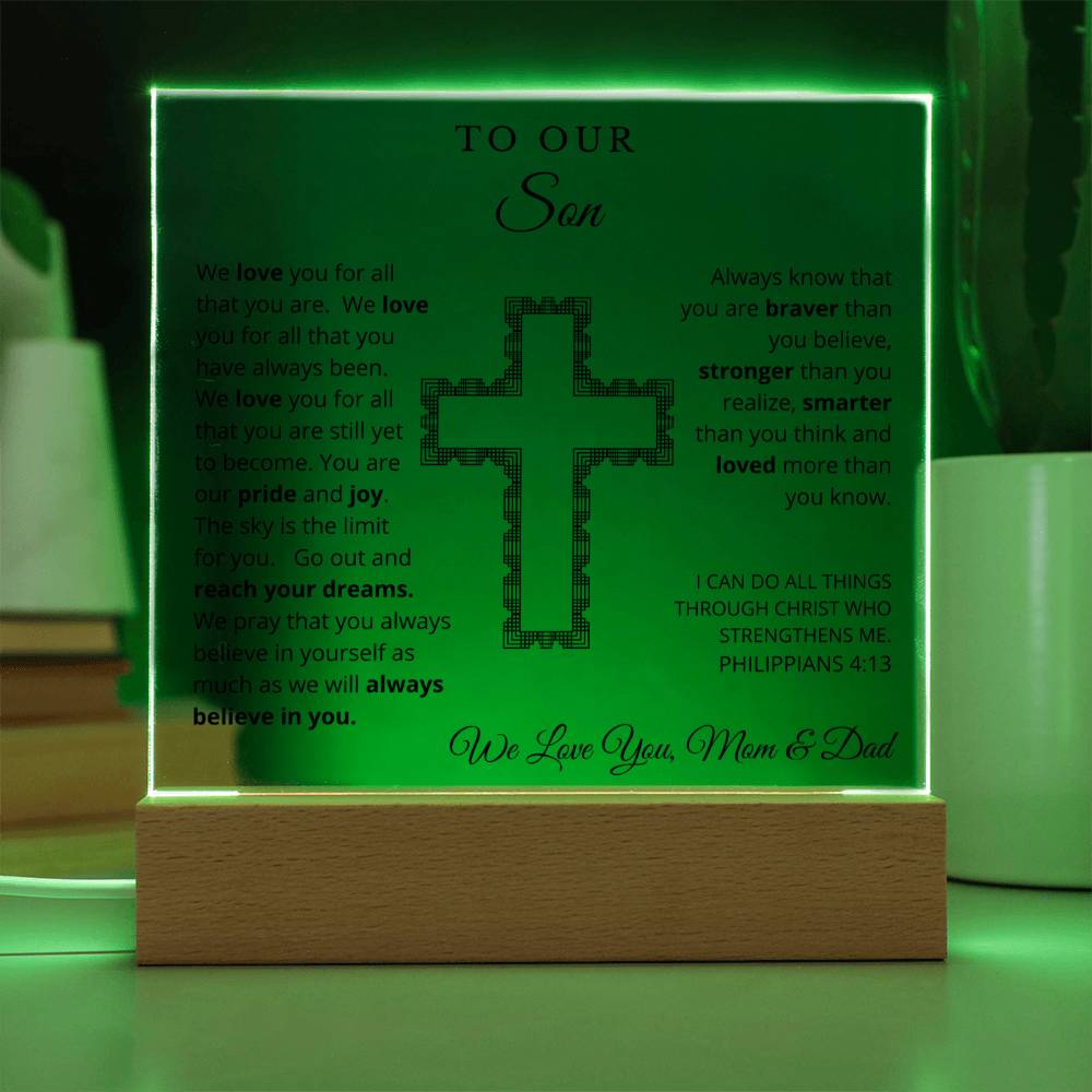 To Our Son - We Believe in You - Printed Square Acrylic Plaque